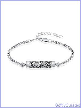 Sunflower Cylinder Urn Bracelet for Ashes 316L Stainless Steel Cremation